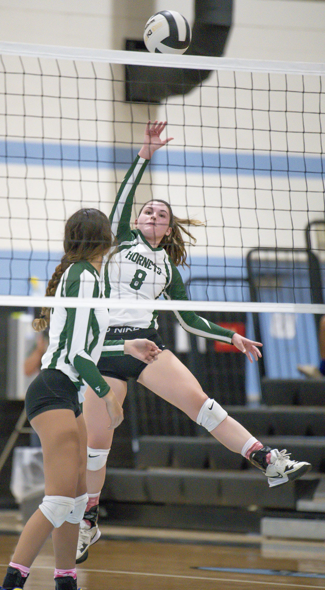 Weeki Wachee, 8,Morgan Maeder saves a volley against Anclote High during the 4A district 9 championship match. Weeki Wachee took the Championship in four games. Photo by JOE DiCRISTOFALO