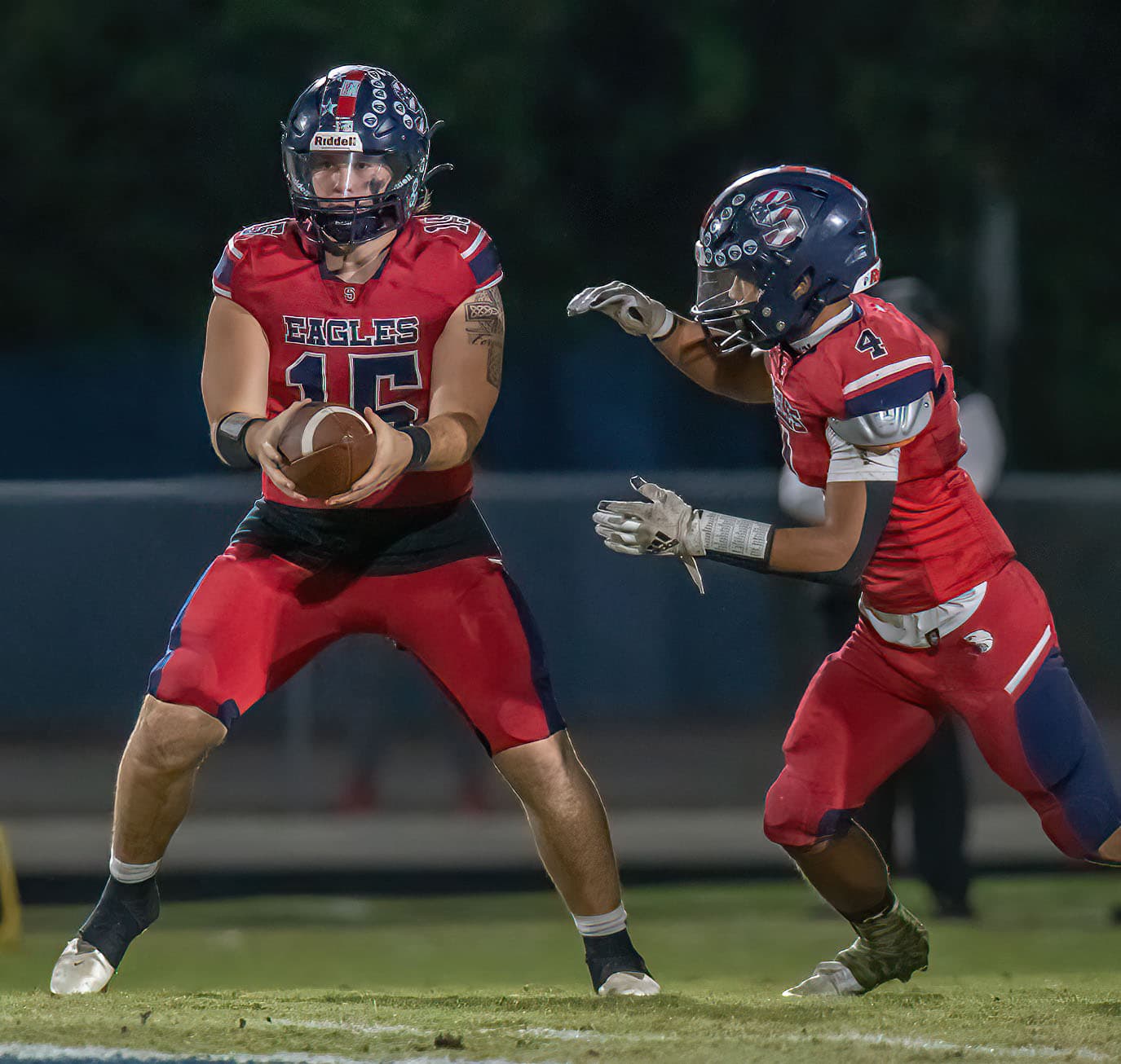 Springstead High QB, 15, Ayden Ferguson scans the defense before executing an option play in the playoff game versus Mitchell High. Photo by JOE DiCRISTOFALO