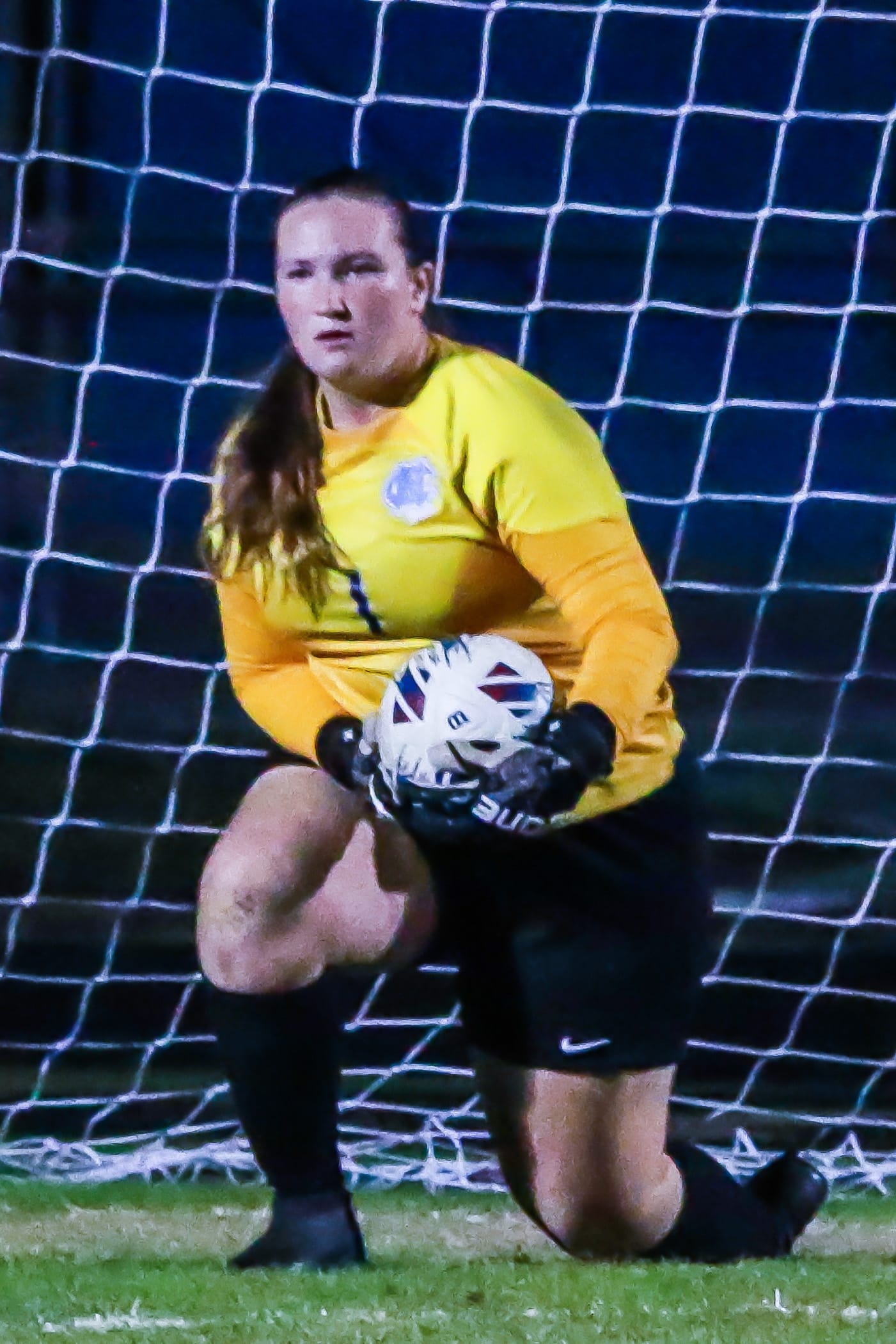 Springstead Goalie #1 name unknown protects her territory against the Sharks Wednesday night 12/14/22. Photo by Cheryl Clanton.