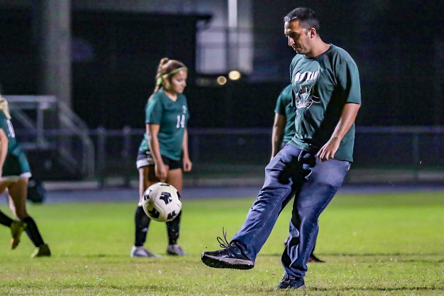Weeki Wachee Girls Soccer Team's Head Coach Tom Pellito, warms up his goalie at Wednesdays game on November 30, 2022 against Citrus. Photo by Cheryl Clanton.