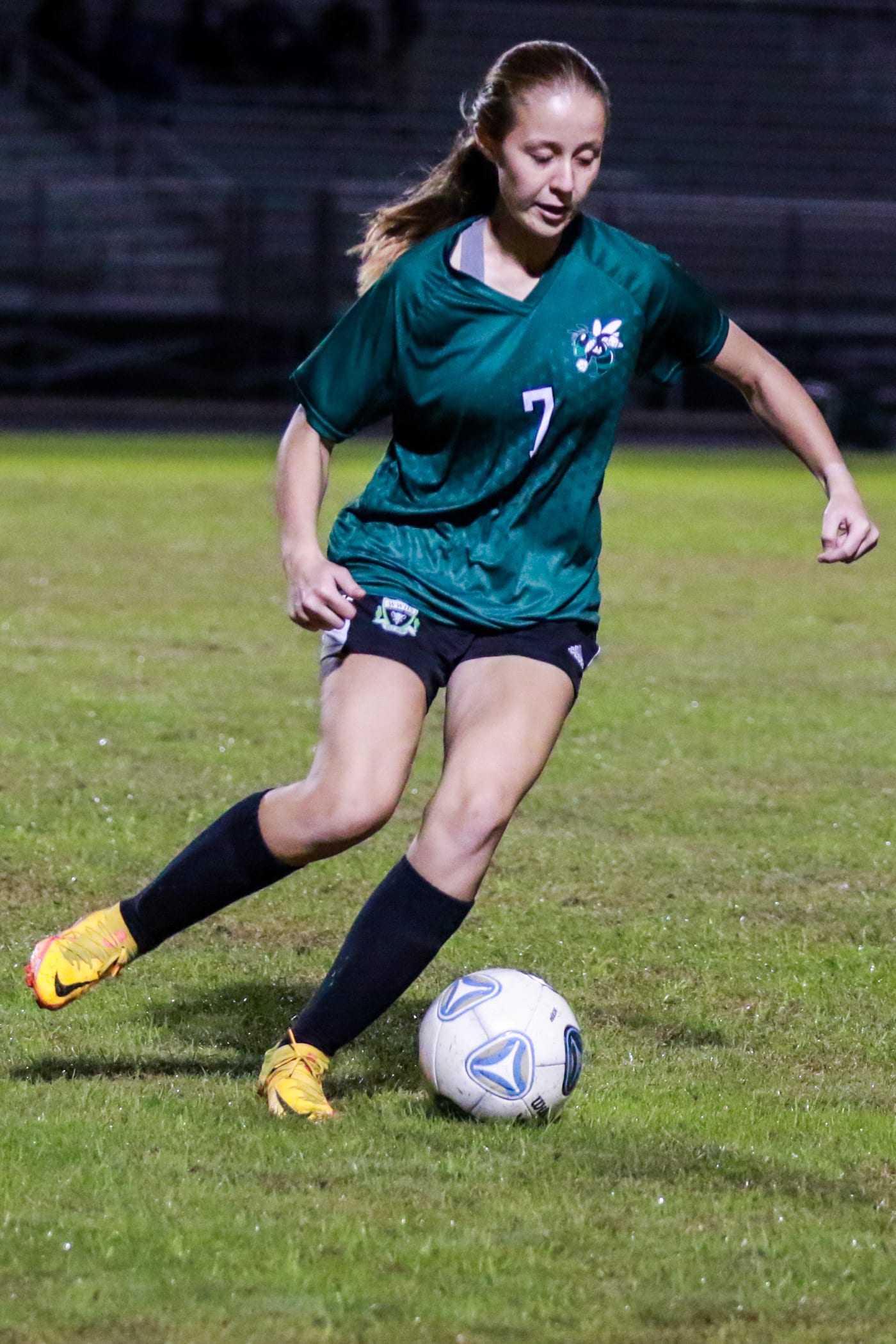 Weeki Wachee Hornet #7 takes the ball down field in Wednesday nights game against Citrus. Photo by Cheryl Clanton.