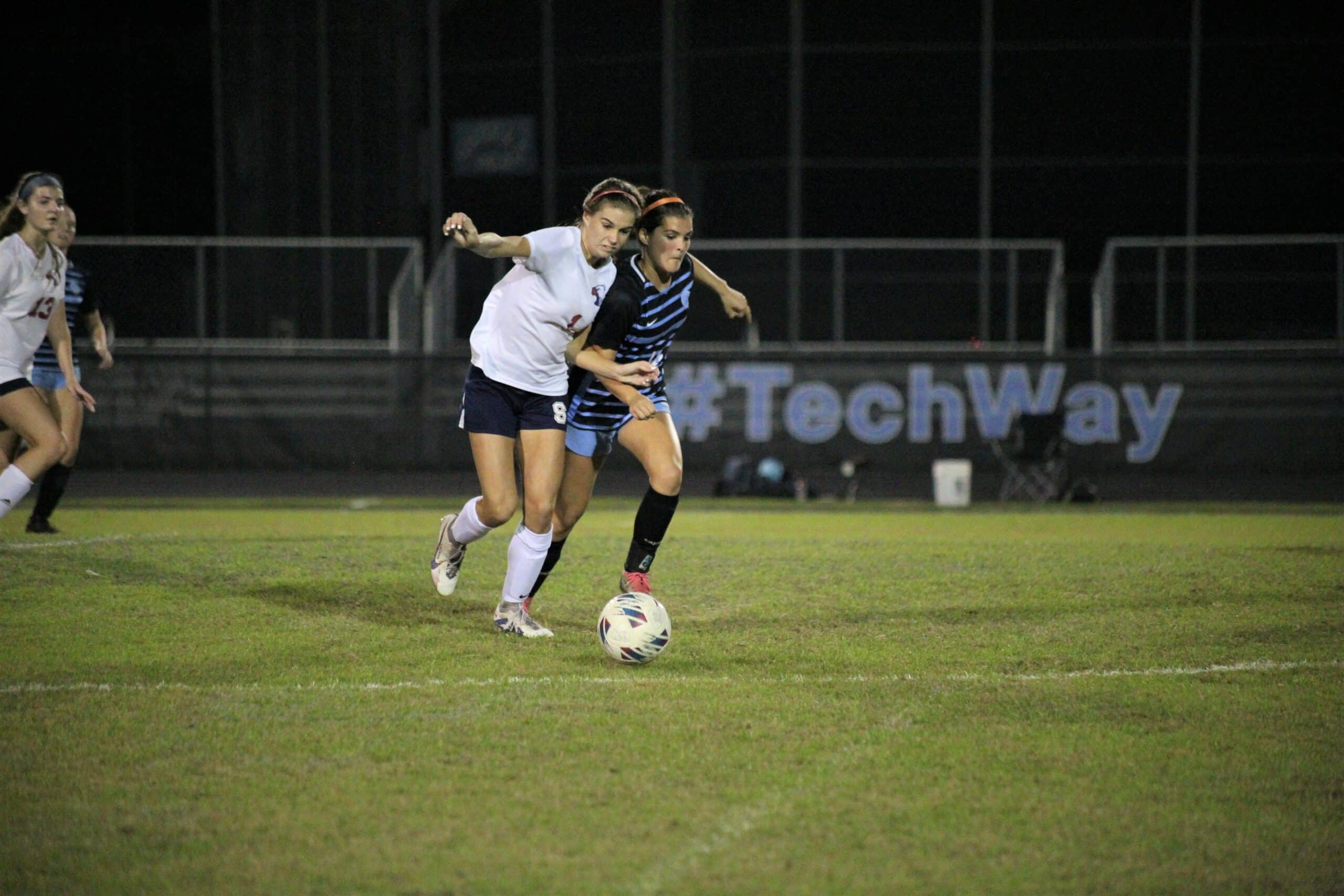 Springstead Lauren Anderson fights opponent for possession of the ball SHS vs NTC 12/14 By Hanna Fox.