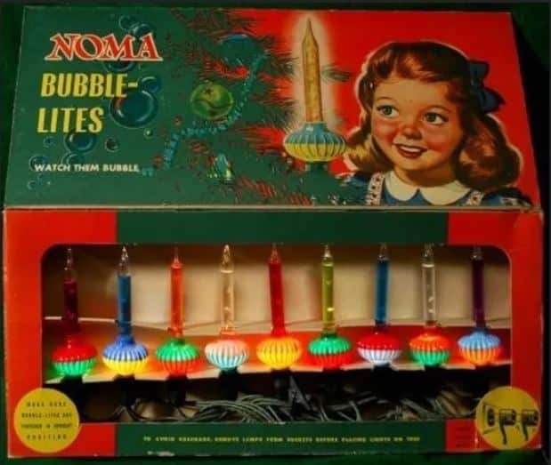NOMA began to introduce bubble lights in 1946. These unique Christmas lights contained a tube filled with methylene chloride which bubbled when heated. Photo by Judy Warnock.