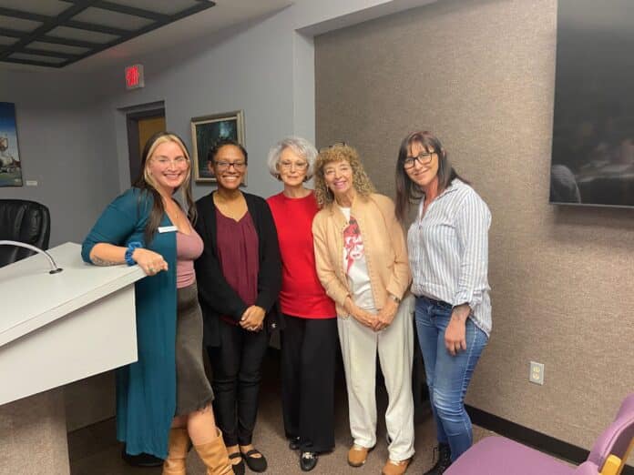 On Jan 12, 2023 The Hernando County Fine Arts Council had their monthly meeting with the induction of four new Council Members. Photographed right to left are Autum Proctor, Judy Polatschek Palais, Linda Allen, Nidia Pierre, and HCFAC’s Chair, Allisa Babor. Photo provided.