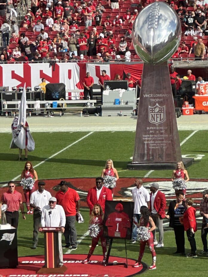 Bruce Arians was inducted into the Tampa Bay Buccaneers' Ring of Honor at Raymond James Stadium on January 1, 2023. Photo by Joe DiCristofalo.