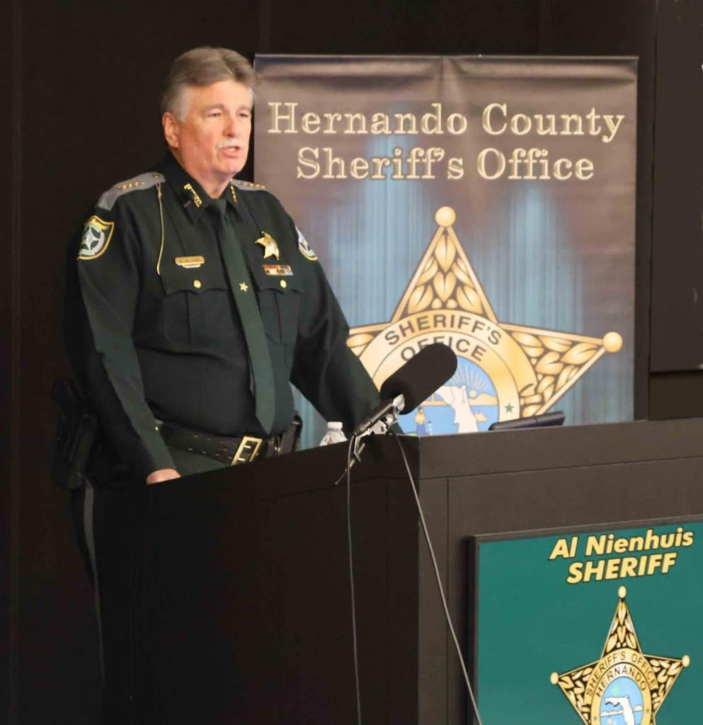 Hernando County Sheriff Al Nienhuis conducts briefing on deputy-involved shooting, Feb. 10, 2023. Photo by Mark Stone
