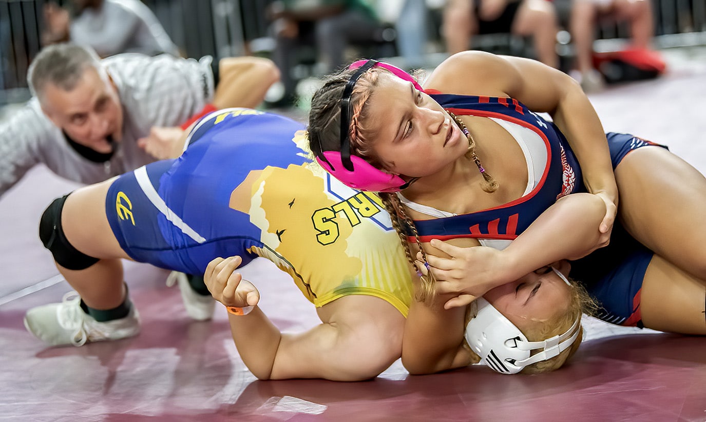 Springstead High’s 120-pound competitor, Jasmine Serrano won over Paola Ramirez from Osceola in a consolation match at the FHSAA IBT Championships in Kissimmee. Photo by JOE DiCRISTOFALO