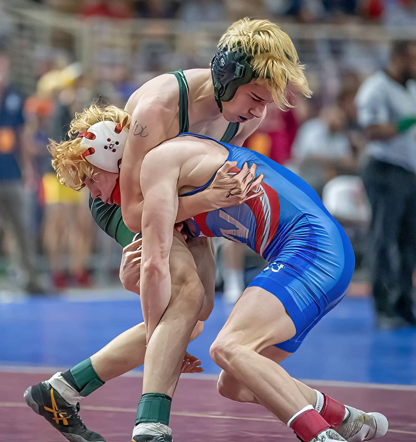 Weeki Wachee 106-pound Nick Guy tangled with Connor Brown from Wakulla High, eventually dropping the decision 12-4. Guy placed 8th at the FHSAA IBT Championships in Kissimmee. Photo by JOE DiCRISTOFALO