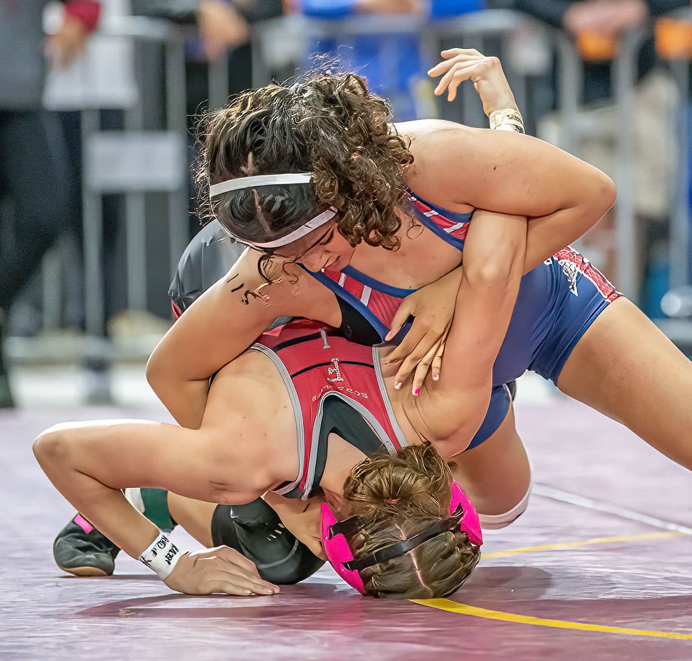 Springstead High’s 115-pound competitor, Emma Bauknight, pinned Lilyana Gargano of Five High to earn a 7th-place finish at the FHSAA IBT Championships in Kissimmee. Photo by JOE DiCRISTOFALO