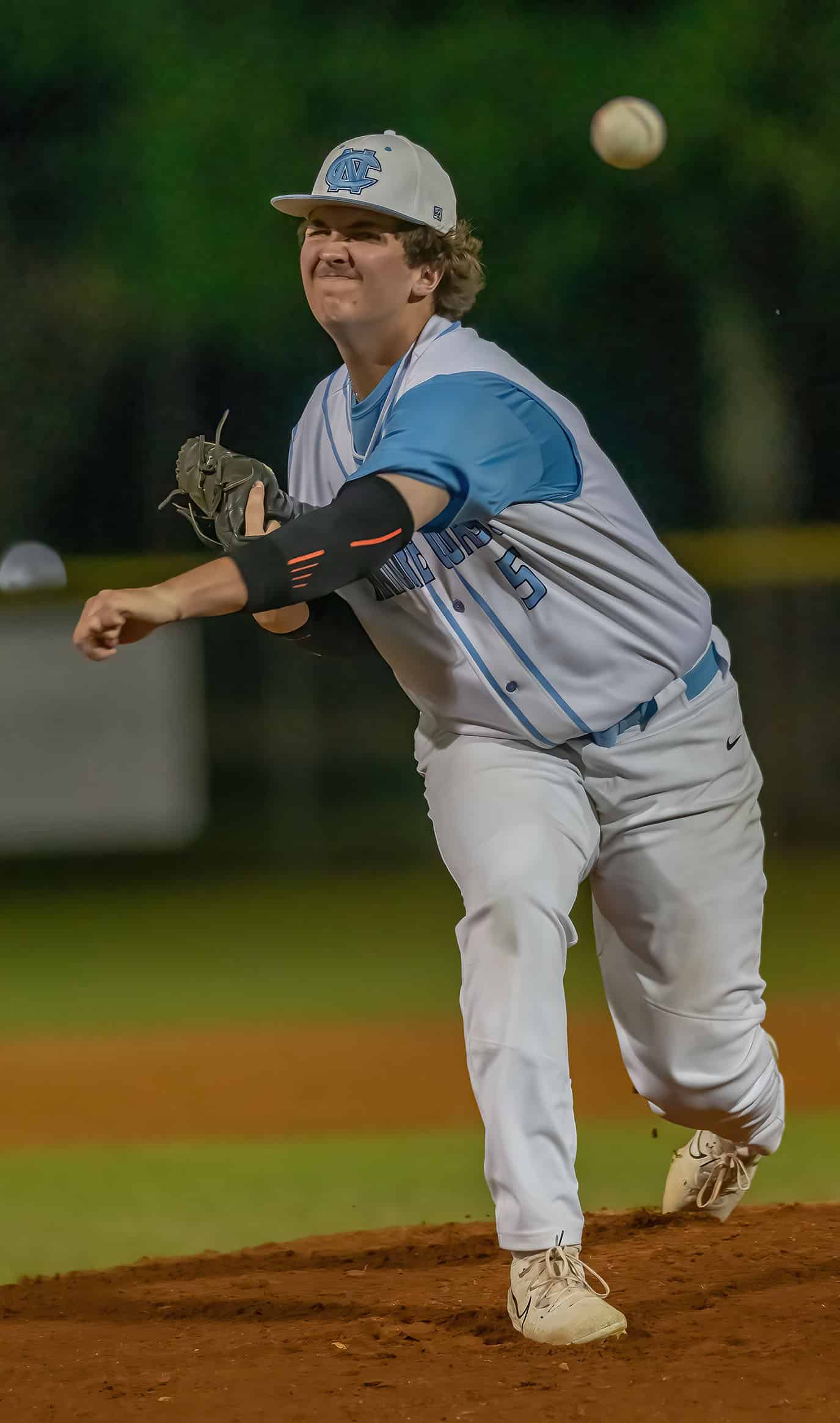 Nature Coast ,5, Gavin McMurdo got the start against visiting Hernando High Tuesday night. Photo by JOE DiCRISTOFALO