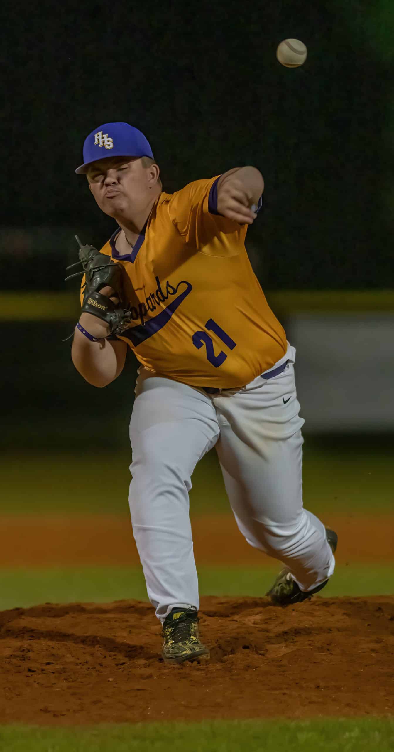 Hernando High starting pitcher, Carlos Gonzalez looses a pitch versus Nature Coast Tuesday at NCT. Photo by JOE DiCRISTOFALO