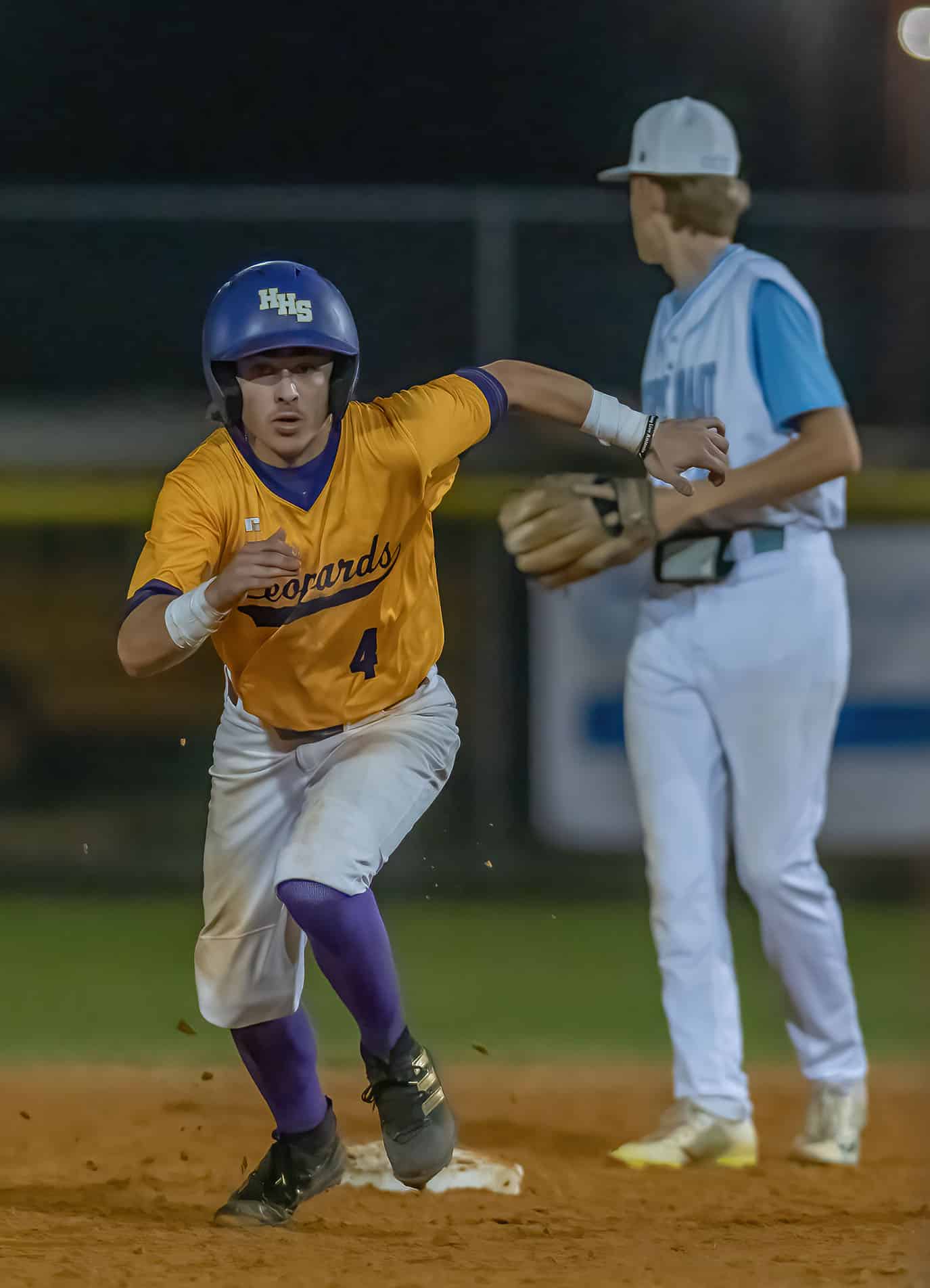 Hernando High,4, Cason Williamson takes off from second base to score on a hit against Nature Coast Tuesday in an away game versus the Sharks. Photo by JOE DiCRISTOFALO