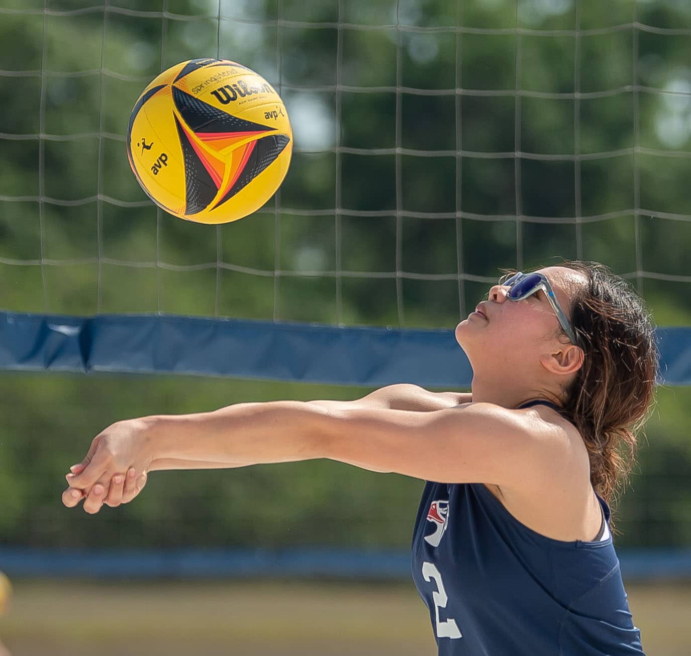 Springstead High , Isabella Nunag sets up a return during Wednesday afternoon Beach Volleyball contest versus Nature Coast Tech at Bishop McLaughlin Catholic High School.photo by JOE DiCRISTOFALO