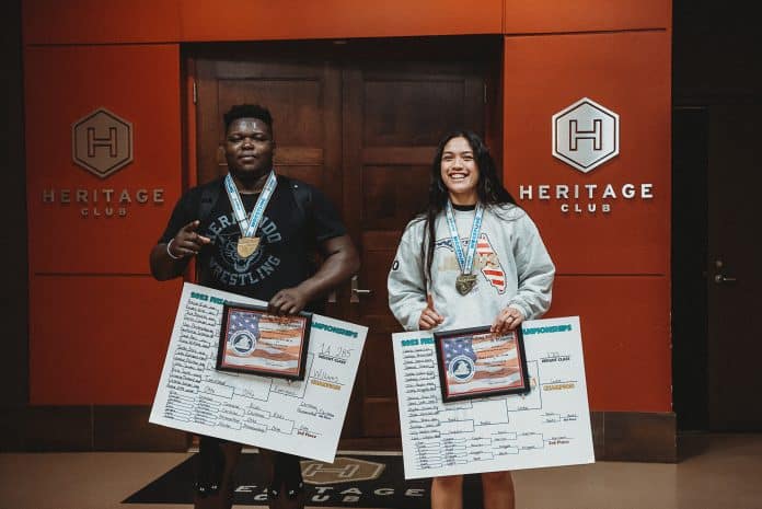 Devin Williams and Grace Leota Wrestling State Champions. 2023 State Championships, Kissimmee , Fla. Photo by Cynthia Leota.