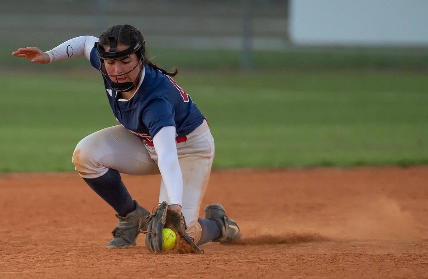 Springstead second base, 42, Sarah Torres makes a backhanded catch robbing a base hit and helping to limit visiting Weeki Wachee High to one run Tuesday evening. Photo by JOE DiCRISTOFALO