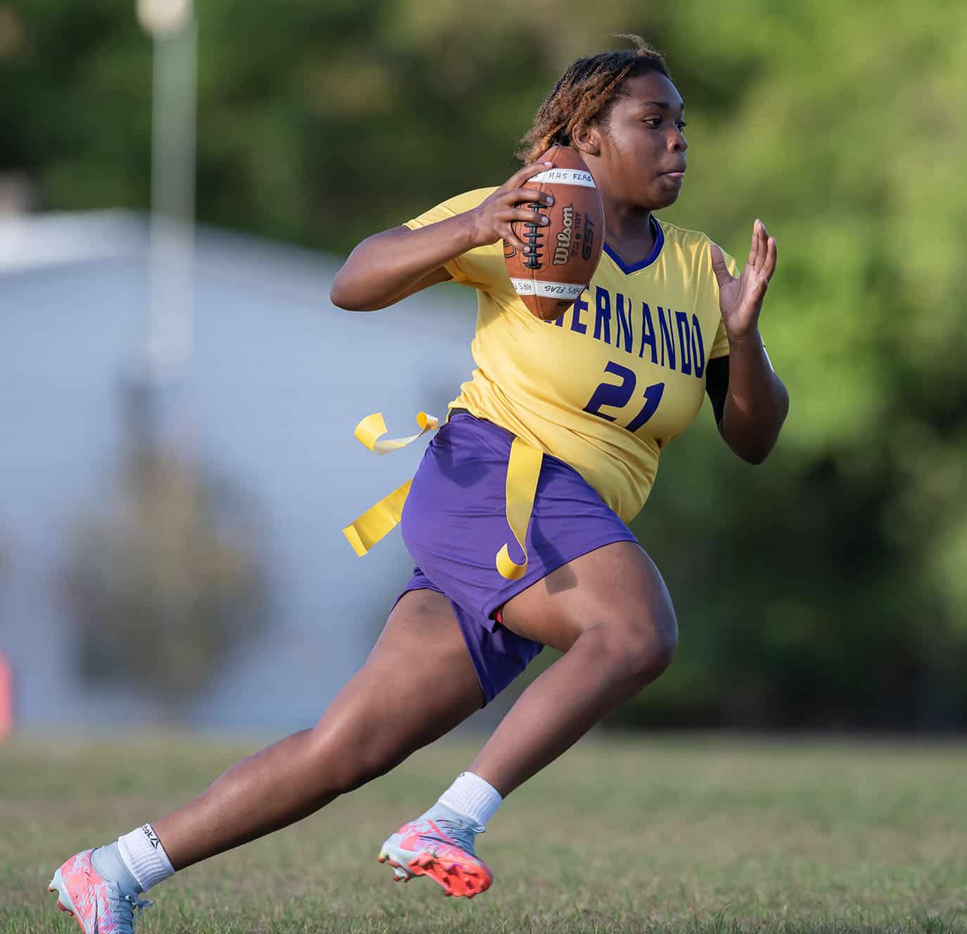 Hernando High, 21, Aaliyah Adams finds some room to run against Springstead Monday in Spring Hill. Photo by JOE DiCRISTOFALO