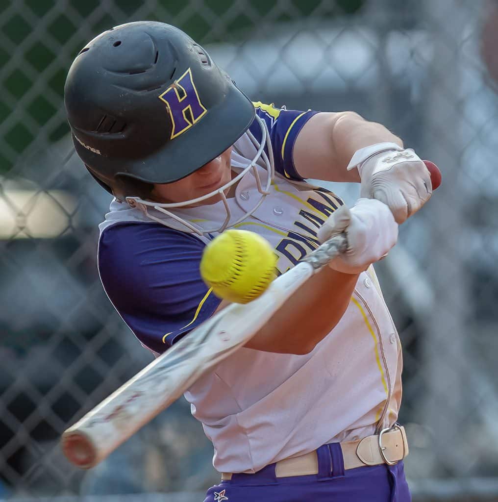 Hernando High’s ,19, Samantha Thompson couldn’t make contact with this high pitch during the game with Citrus High Wednesday evening, 4/19/23, in Brooksville. Photo by JOE DiCRISTOFALO