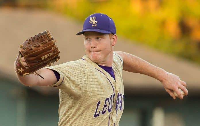 A photo of Justin Young pitching for Hernando High.March 17, 2015. Photo by JOE DiCRISTOFALO