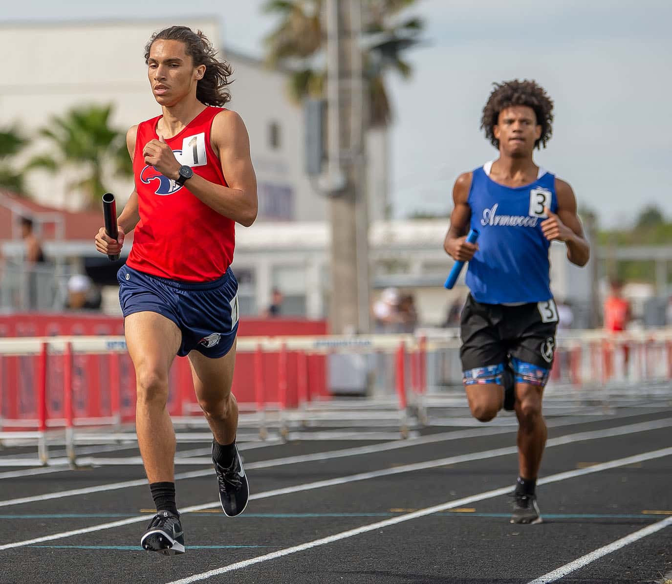 Springstead High’s Isaac Rosario anchored the 4 x 800 relay at the Springstead Eagle Twilight Track Meet Wednesday. Photo by JOE DiCRISTOFALO