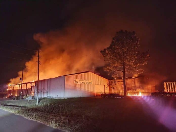 Hernando County Recycling Center Blaze on April 8, 2023. Photo Courtesy of the Hernando County Fire Rescue