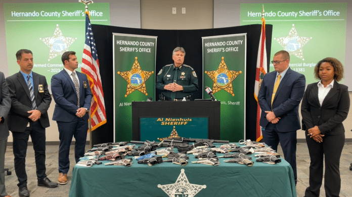 HCSO press conference on gun and pawn shop burglary, May 1, 2023. Credit: Screenshot/HCSO