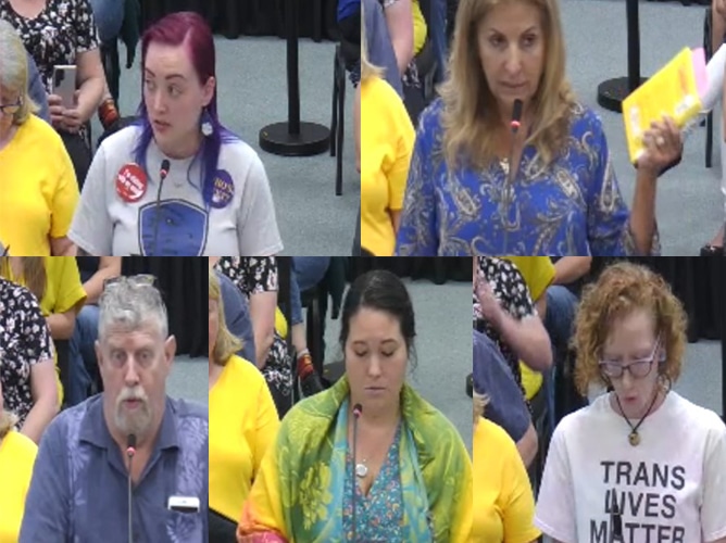 Several of the speakers at the school board meeting on May 9, 2023