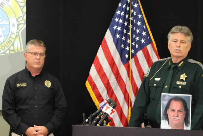 Hernando County Sheriff Al Nienhuis announces the arrest of James Peter Houllis in a Sex Trafficking Case as 5th District State Attorney Bill Gladson looks on. Photo: Mark Stone/FMN