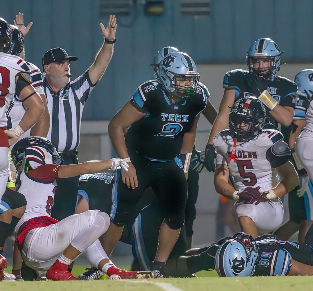 Nature Coast running back, Christian Comer, scored a touchdown and a game tying 2 point conversion to knot the game at 14-14 late in the fourth quarter. Photo by Joe DiCristofalo 9/8/23