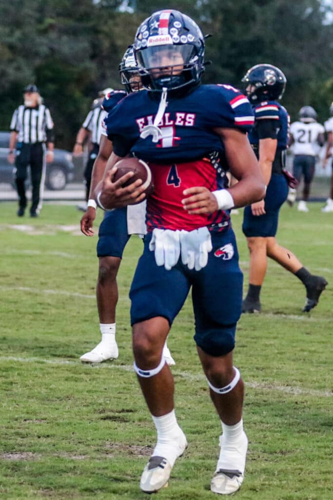 Friday Sept 29, 2023 at the Stead, Springstead #4 Connor Maccazzio warms up before the game against Wiregrass varsity football game,. [Credit: Cheryl Clanton]