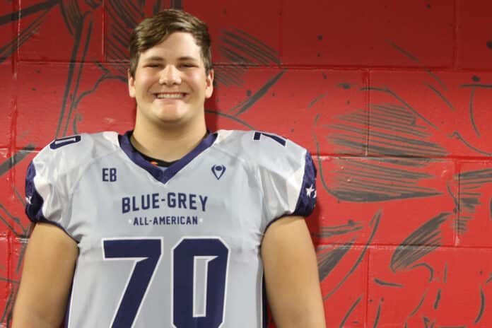 As a high school senior, Nature Coast Technical High School's Michael Marotta (Class of 2020) played in the Blue-Grey All-American Bowl on January 4, 2020 at Raymond James Stadium home field for the Tampa Bay Buccaneers. [Credit: Alice Mary Herden]