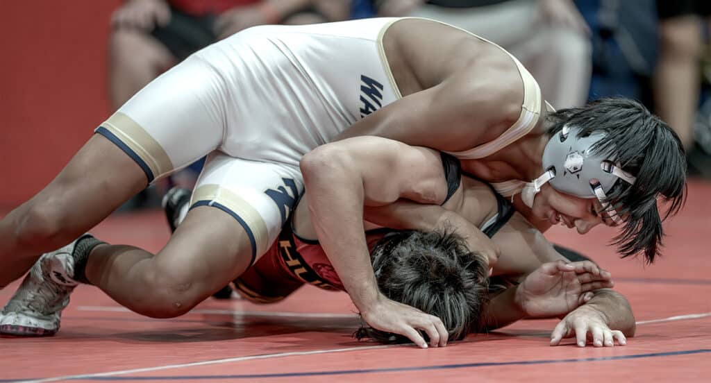 Zephyr Hill Christian 132 pound Noah Leota decisioned Hudson High’s Riley Gomez 10-7 in the Corey Hill Memorial Invite at Springstead High. 