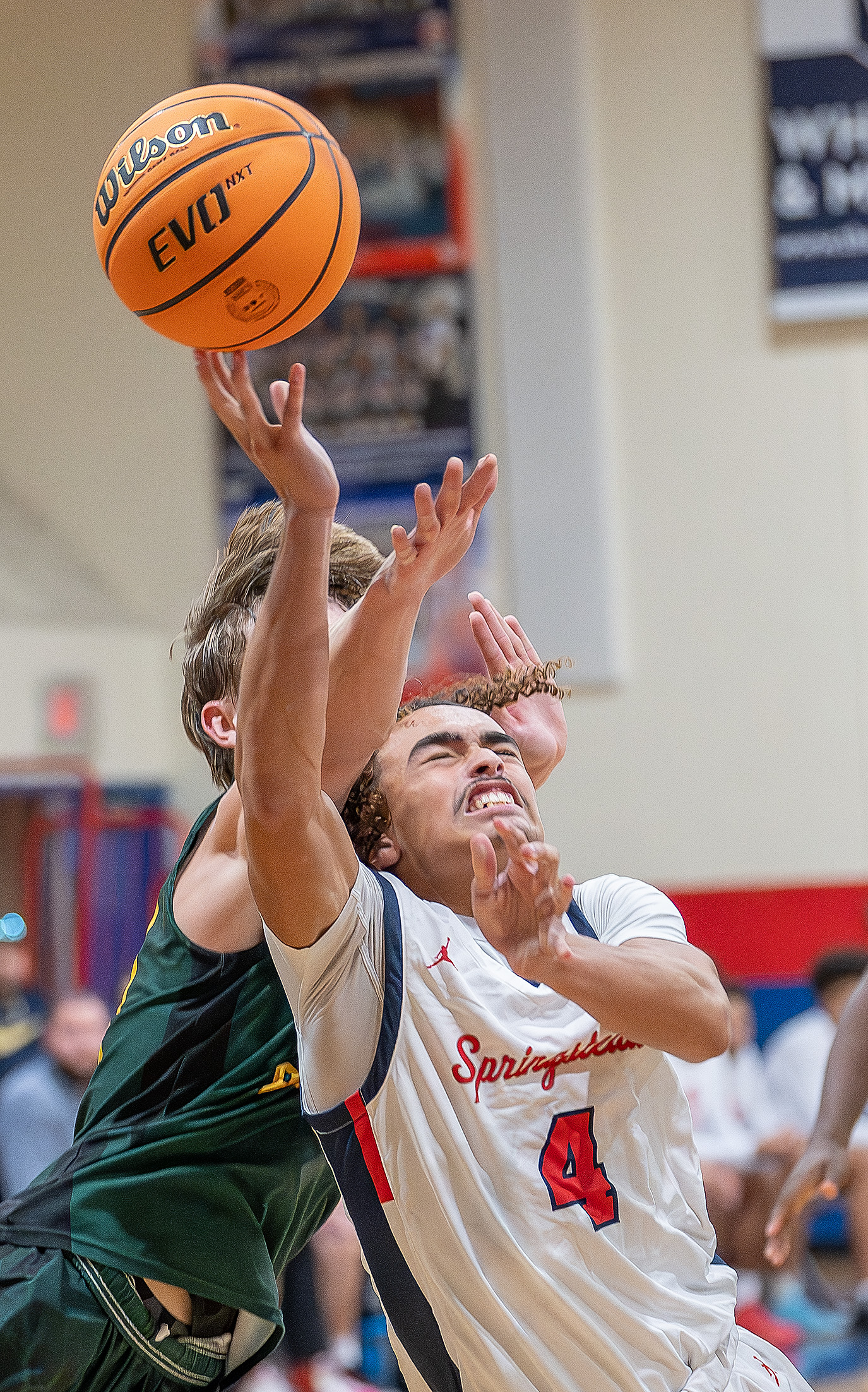 Springstead High's ,4, Zylus Pastrana gets fouled from behind on a shot attempt in the home game with Lecanto High. Photo by Joe DiCristofalo