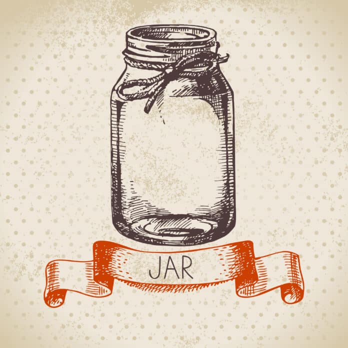Rustic, mason and canning jar. Vintage hand drawn sketch design. Vector illustration