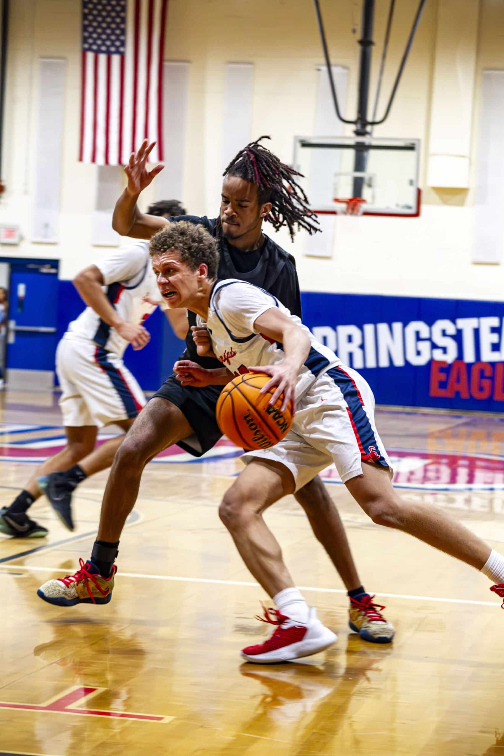 Springstead's Austin Nicholson driving the ball down the court. Photo by Hanna Maglio.