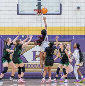 Hernando High, ,4, Kayla Holliman could not get the tying shot attempt to fall with under 9 seconds left in the game with Weeki Wachee Tuesday in Brooksville. Photo by Joe DiCristofalo