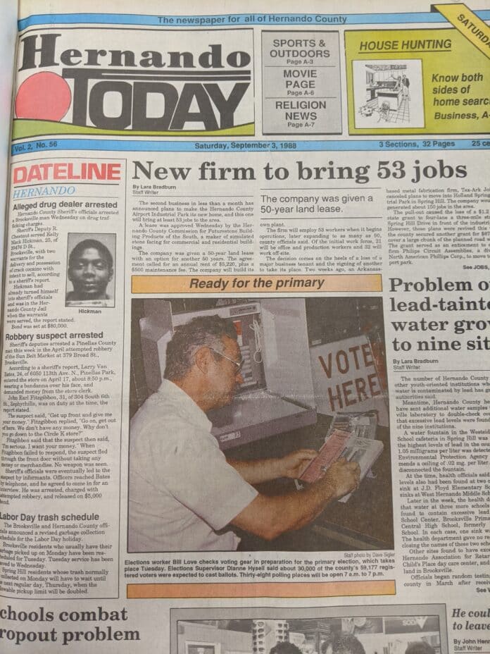 Hernando Today front page Sept. 3, 1988.