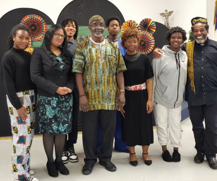 (L-R) Nya Taylor, Heaven Wright, David Taylor, Imani Asukile, Ricky Richardson, Deryanna Mobley, Calia Brown, Eric Theodore. [Credit: Sarah Nachin]