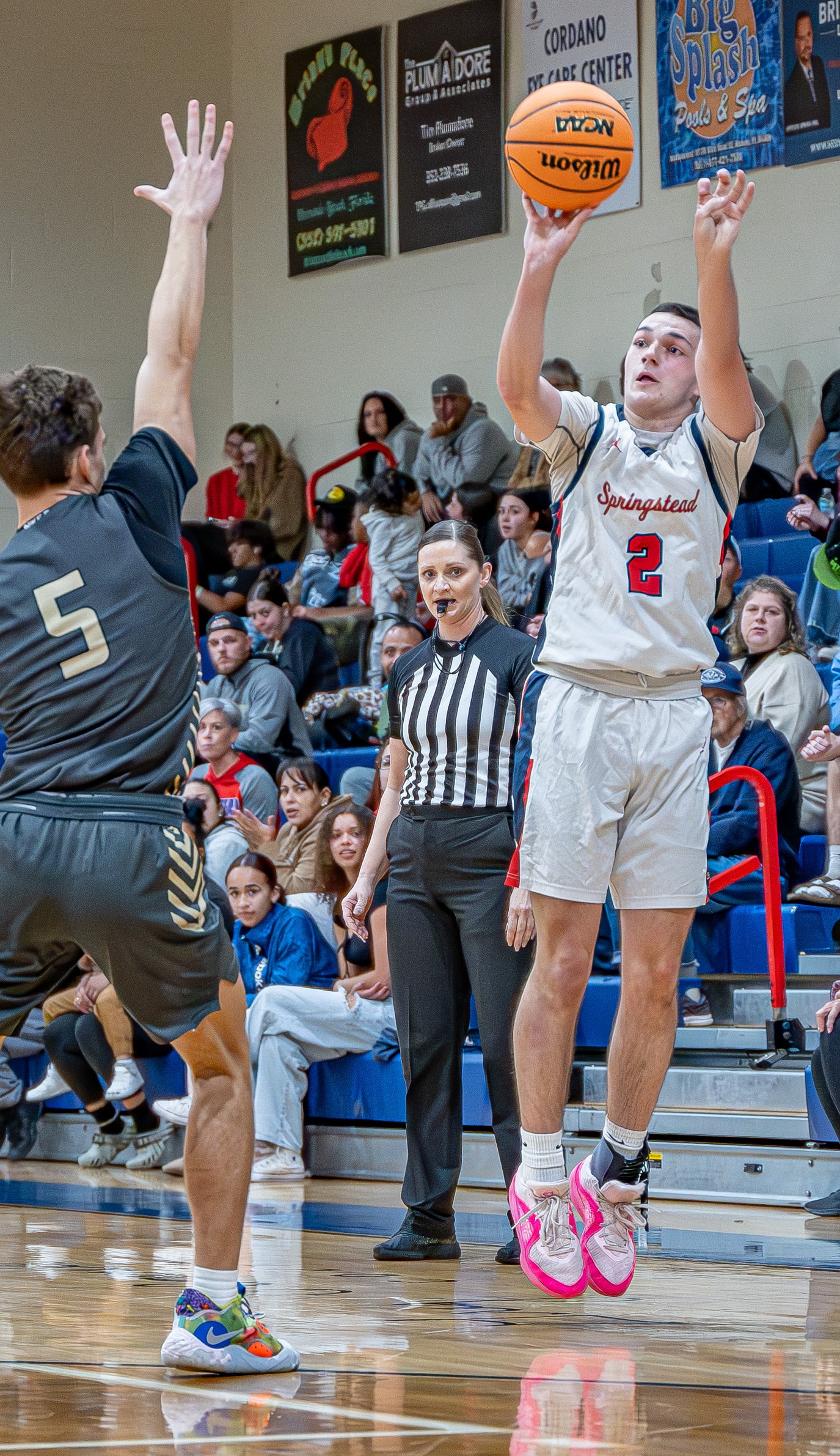 Springstead, 2, Nico Cordello shoots a three pointer in the 6A Division 4 playoff match versus Mitchell High School at Springstead High. [Photo by Joe DiCristofalo]