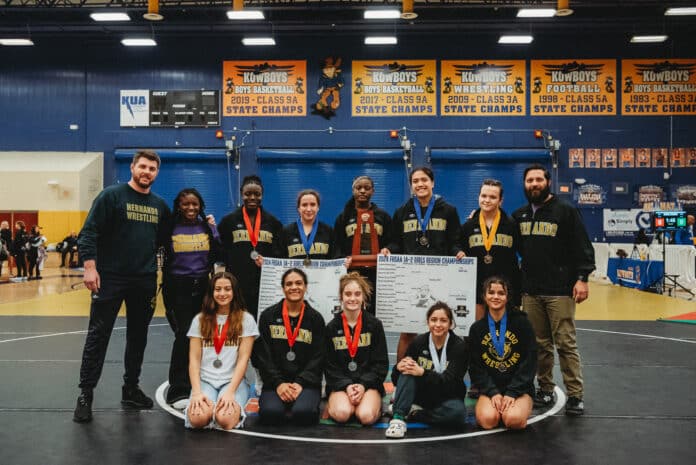 Hernando girls wrestling team win Class 1A Region 2 Championships. [Photo by Cynthia Leota]