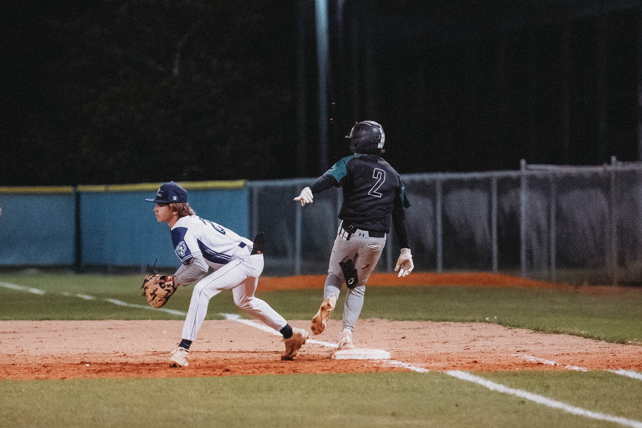 Weeki Wachee's Jayden Vigo makes it to first base. Credit: Cynthia Leota