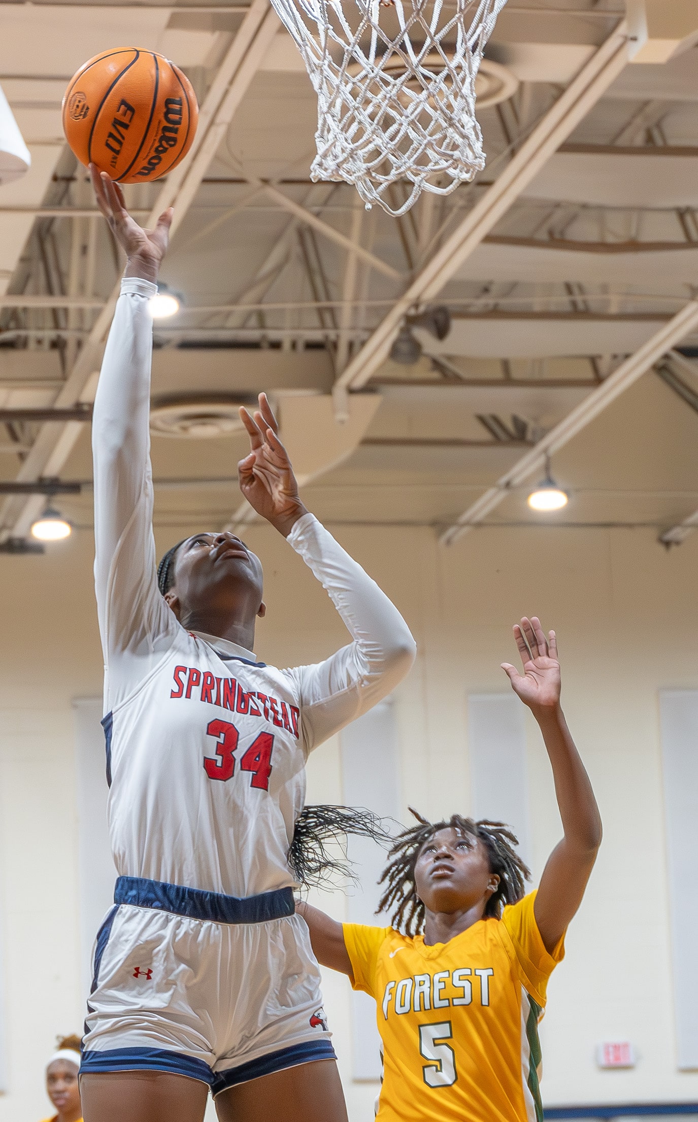 Springstead High School, 34, Melanie Francis elevates for two points in the 6A Division 4 Championship Game versus visiting Forest High. [Photo by Joe DiCristofalo]