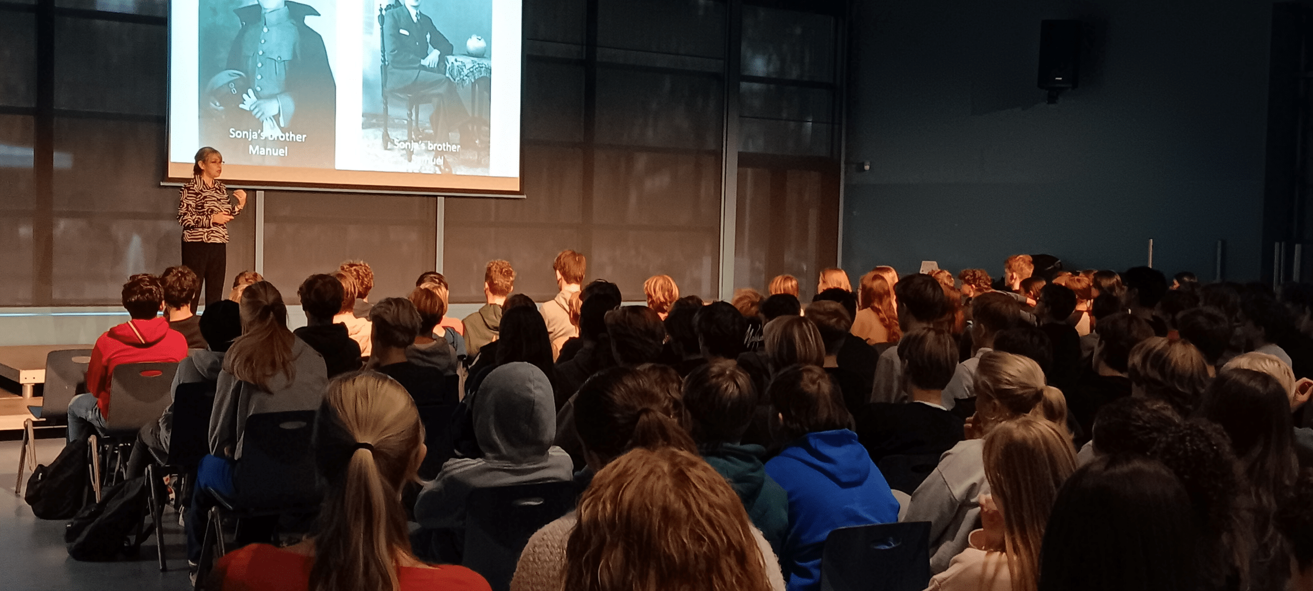 Roslyn Franken addressing a group of students in the Netherlands. Courtesy photo.