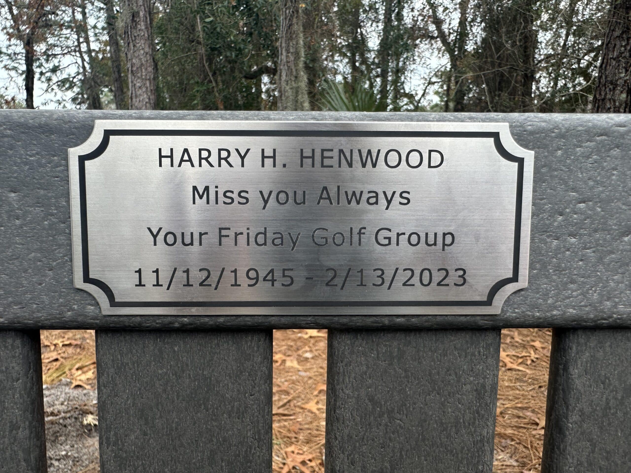Plaque dedicated to Harry Henwood. [Credit: Summer Hampton]