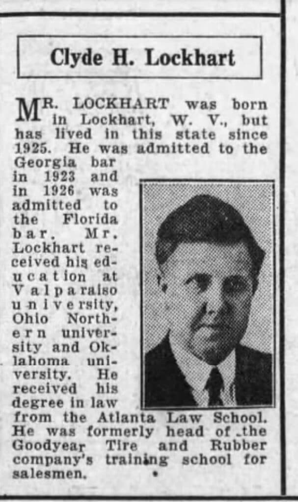 Clyde Lockhart Published in 1933, Tampa Daily Times.