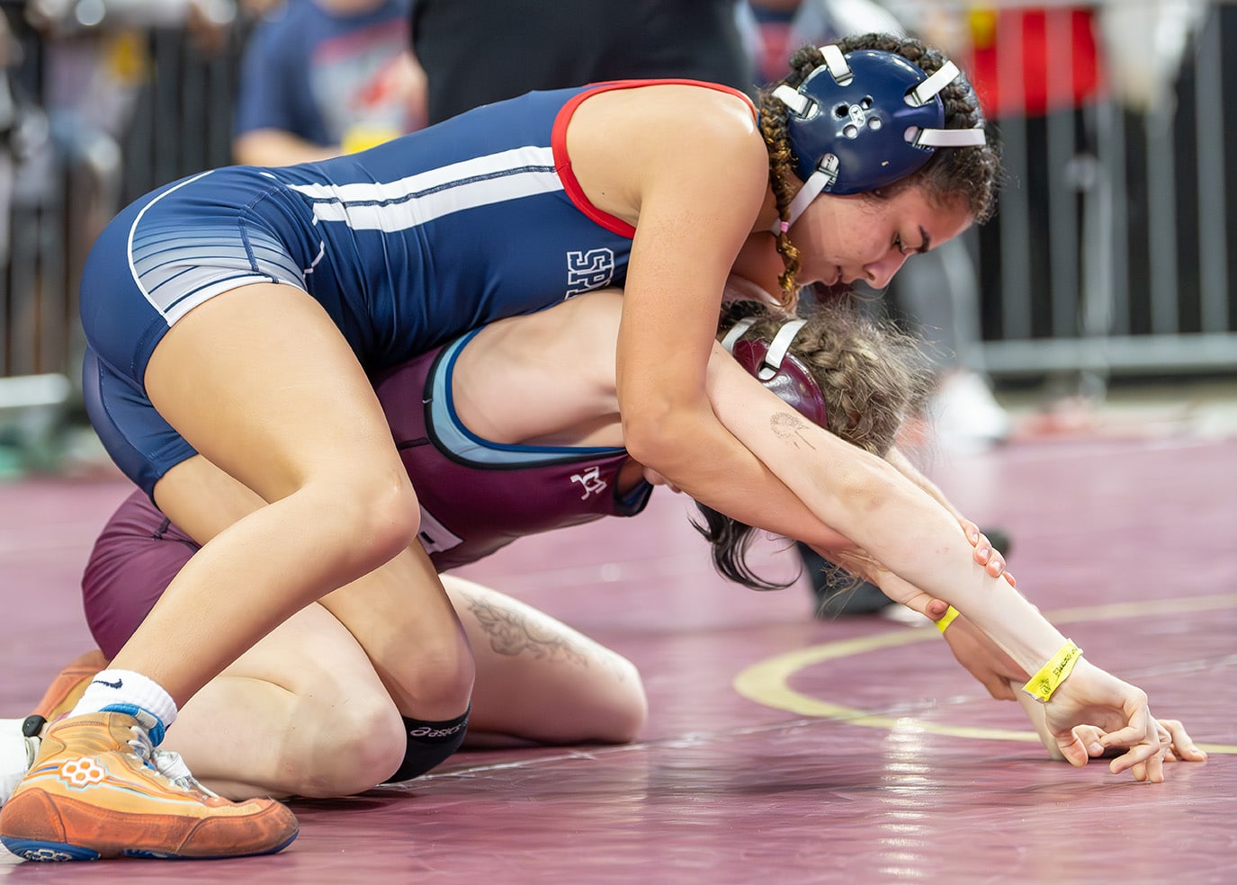 Springstead High 105 pound Gianella Walczak won over Riverdale’s Skyler Randolph by Fall in her second round match at the 2024 FHSAA State Championship in Kissimmee. [Photo by Joe DiCristofalo]