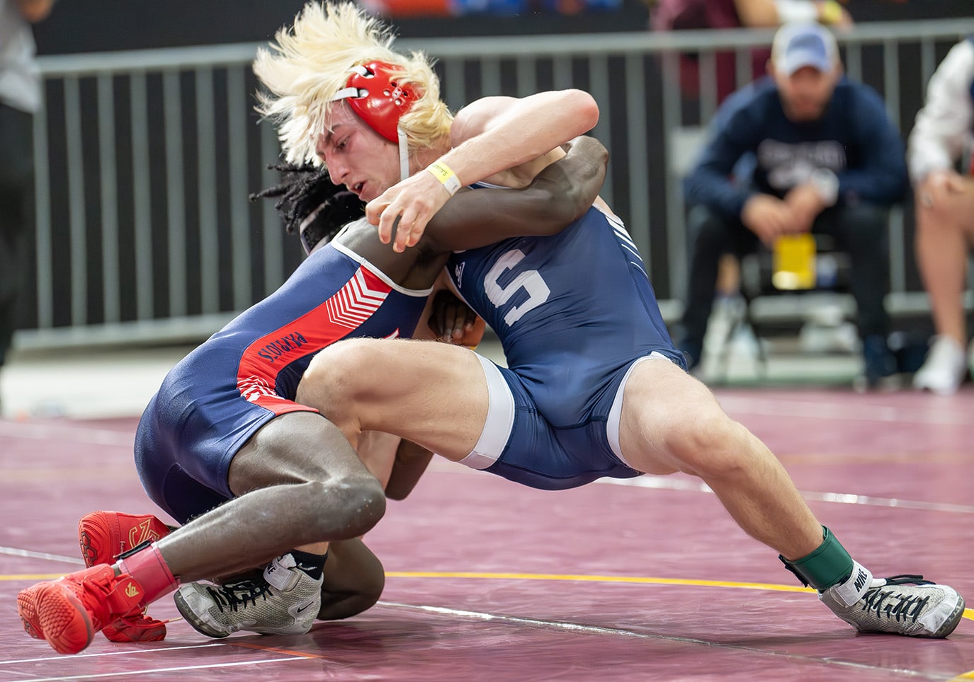  Springstead High 120 pound Vicenzo Lee fell to Dully Brutus of Miramar by Fall at 4:47 in a second round match at the 2024 FHSAA State Championship in Kissimmee. [Photo by Joe DiCristofalo]