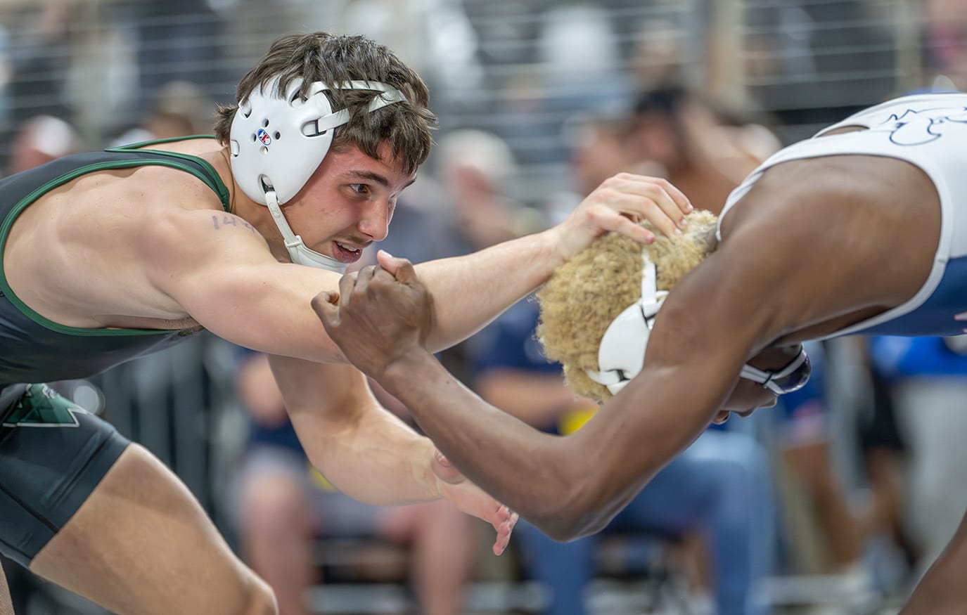 Weeki Wachee High 144 pound Ricky Bowermaster advanced past Aaron Robinson of Wakulla in a consolation match at the 2024 FHSAA State Championship in Kissimmee. [Photo by Joe DiCristofalo]