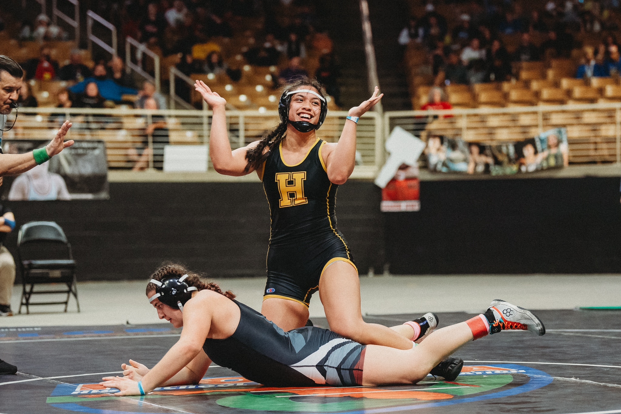 Grace Leota celebrates her second state championship title. [Credit: Cynthia Leota]
