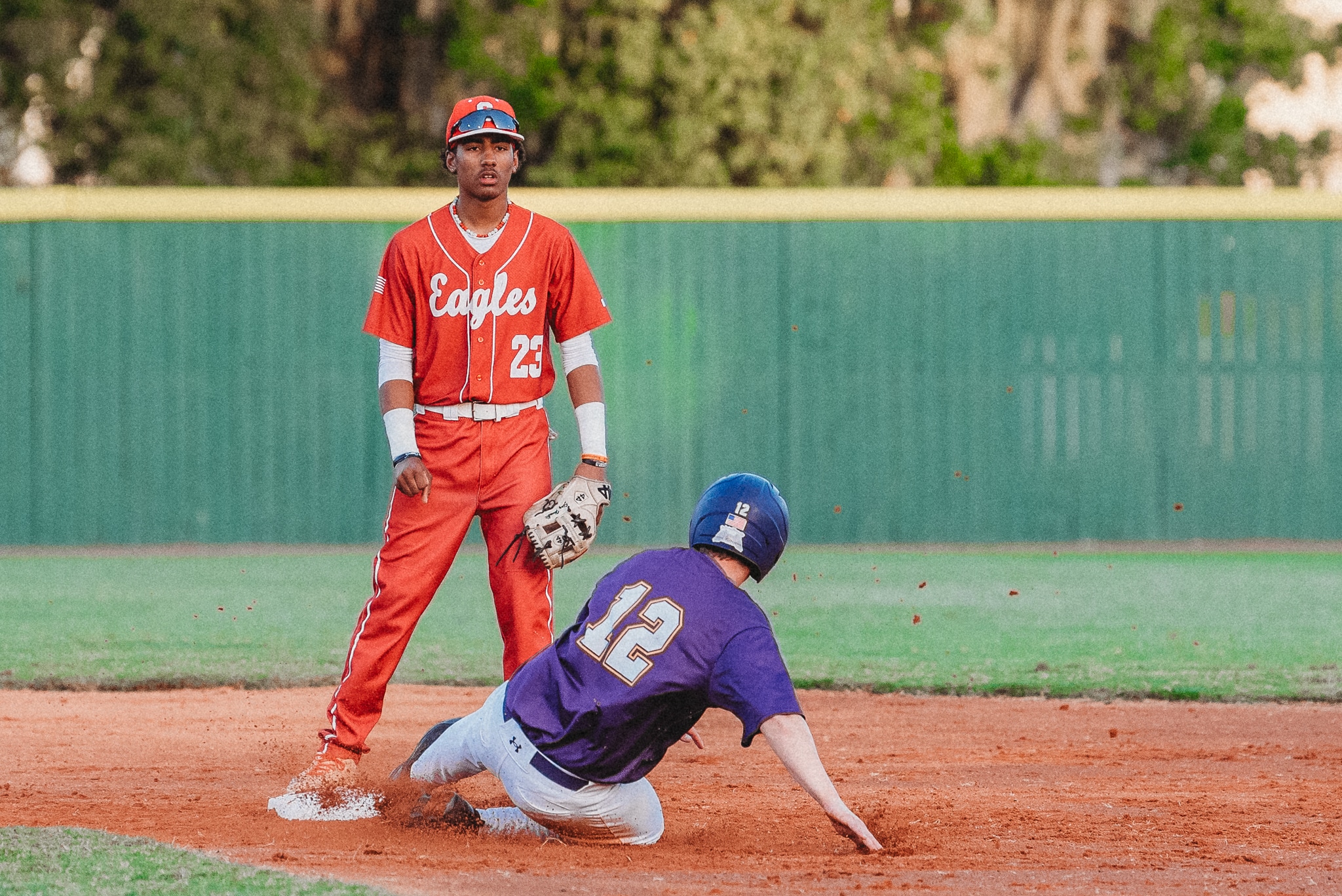 Bryce Saltsman (Sr) of Hernando slides into second base. [Photo by Cynthia Leota]