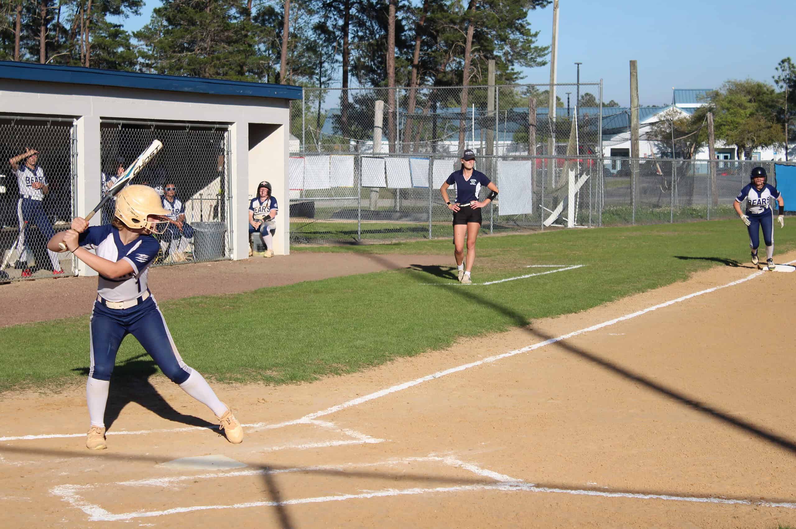 Central Freshman Ayva Frechette, 1, readies to hit a ball at the plate with a runner on third during a softball game between Weeki Wachee and Central. [Photo by Austyn Szempruch]